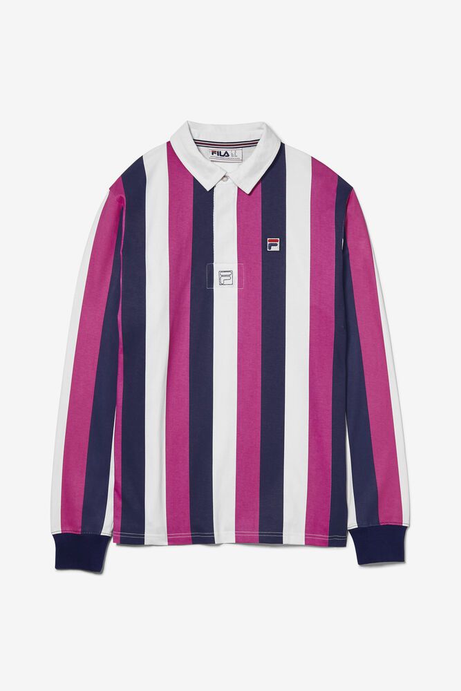 Fila Polo Herre Mørkeblå/Hvide/Pink Grover Striped Rugby EXR-542673